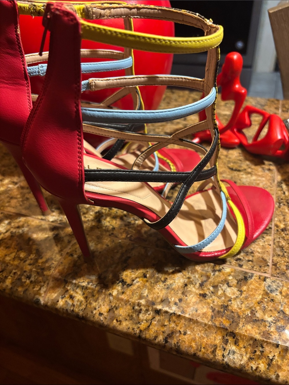 ALDO Red and Yellow Multistrap High Heel Sandals